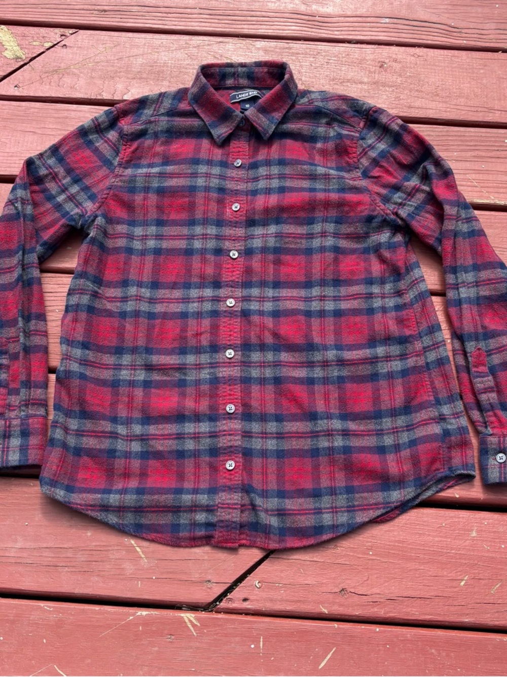 Lands End Women’s Size 10 Red Plaid Button Down Long Sleeve Flannel Shirt